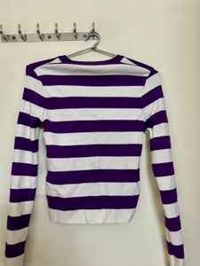 Purple &amp; White Striped Sweater top