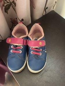 Blue Toddler Shoes with Pink Accents