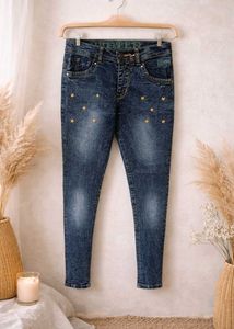 Star Embellished Blue Denim Jeans