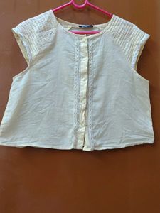 Elegant Cream Button-Up Cap Sleeve Top