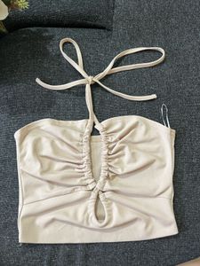 Nude Halter Cutout Top