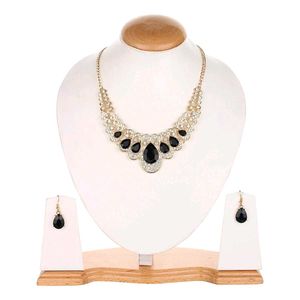 Elegant Black Stone Necklace and Earring Set