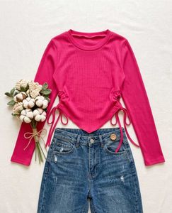 Hot Pink Drawstring Crop Top