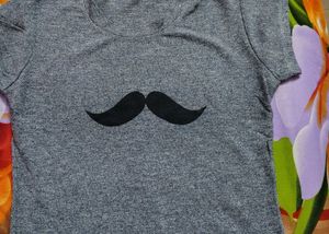Grey crop top with Moustache Graphic