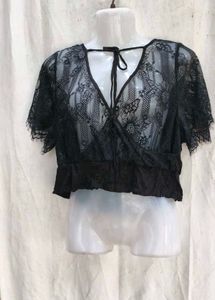 76209. Black Lace Back Tie Top