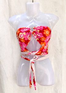 42127. Vibrant Floral Halter Bikini Top