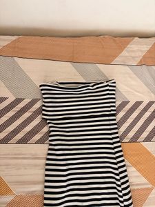Black &amp; White Striped Strapless Dress