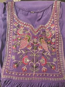 XL- Purple Embroidered Kurta Set