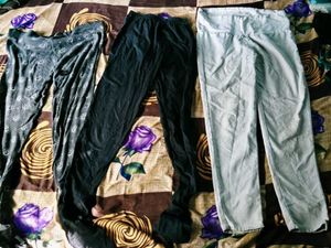 Womens Printed &amp; Solid Leggings 3 Pack