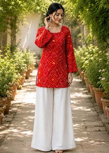 Red Bandhani Print Kurta XS