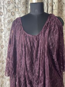 Burgundy Lace Cold Shoulder Top