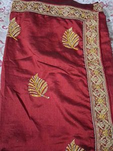 Maroon Embroidered Silk Saree