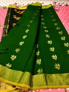 Elegant Green Cotton Silk Saree