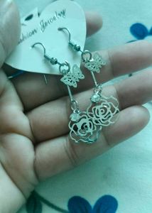 Silver Butterfly &amp; Rose Earrings