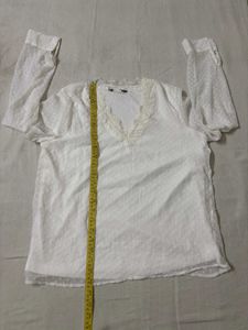White Sheer Blouse with Lace Trim