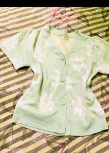 Floral Green Knit Cardigan