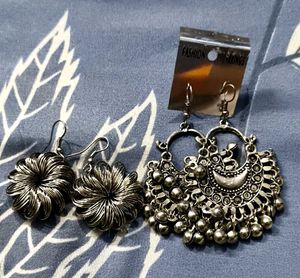 Boho Oxidized Silver Jhumka Earrings Set