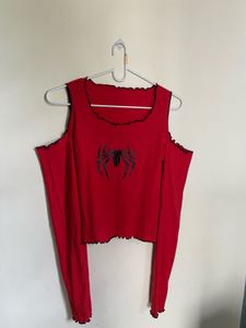 Red Spider Web Cold Shoulder Top