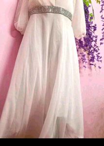 Elegant White dress with Embellished Belt