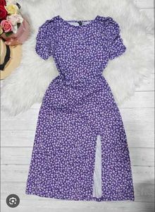 Chic Purple Floral Midi Dress with Slit