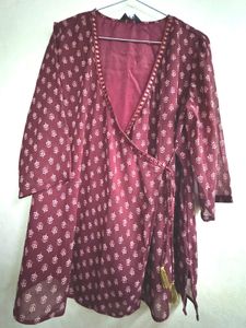 Maroon Printed Kurta with Skirt Set