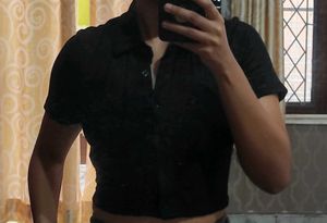 Black Collared Cropped Shirt