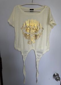 Gold Elephant Graphic Tie-Front Top