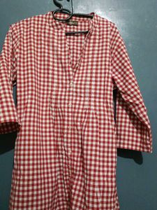 Red &amp; White Checkered Kurta