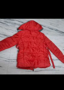 Red Padded Jacket with Fur Hood