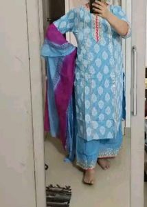 Blue Coloured Pure Cotton Kurta Set