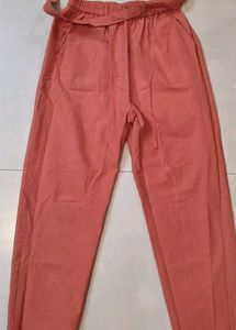 Coral Linen Blend Pants with belt