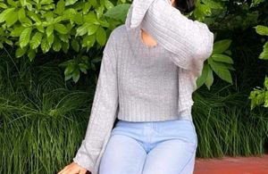 Gray Ribbed Knit Cropped Sweater/top
