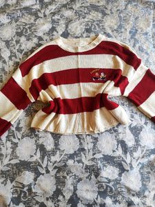 Cute Striped Sweater with Cartoon Character