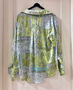 Green Paisley Print Satin Shirt