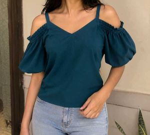Teal Cold Shoulder Top