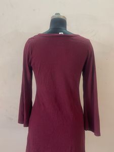 Maroon Long Sleeve Mini Dress