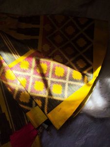 Vibrant Yellow &amp; Pink Ikat Saree