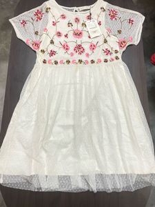 White Embroidered Mesh Dress zara original