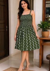 Green &amp; White Smocked Sundress