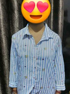 Blue Striped Shirt with Fun Print