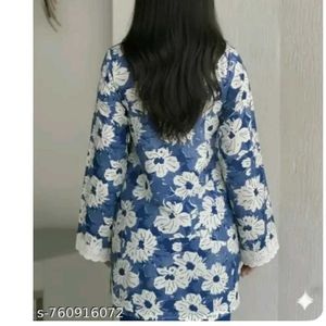Blue Floral Print Kurta with Lace Detail