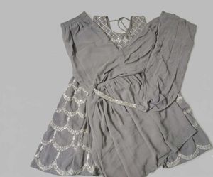 Elegant Lavender Grey Embroidered Sharara Set with