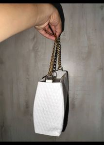 Chic White Quilted Clutch with Gold Chain