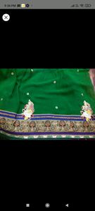 green party wear saree with stitched blouse