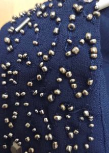 Navy Jumpsuit with Beaded Collar