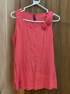 Coral Tank Top with Floral Detail