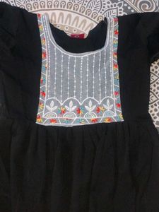 Elegant Black Kurta with Embroidered Neckline