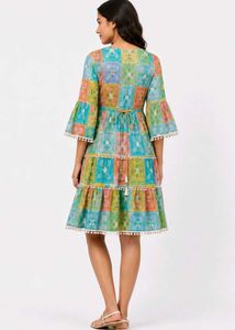 Boho Tiered Block Print Midi Dress