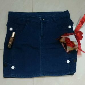 Cute Pink Heart Tie-Front Top and denim skirt set