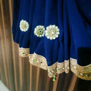 Elegant Navy Blue Saree with Gold Border